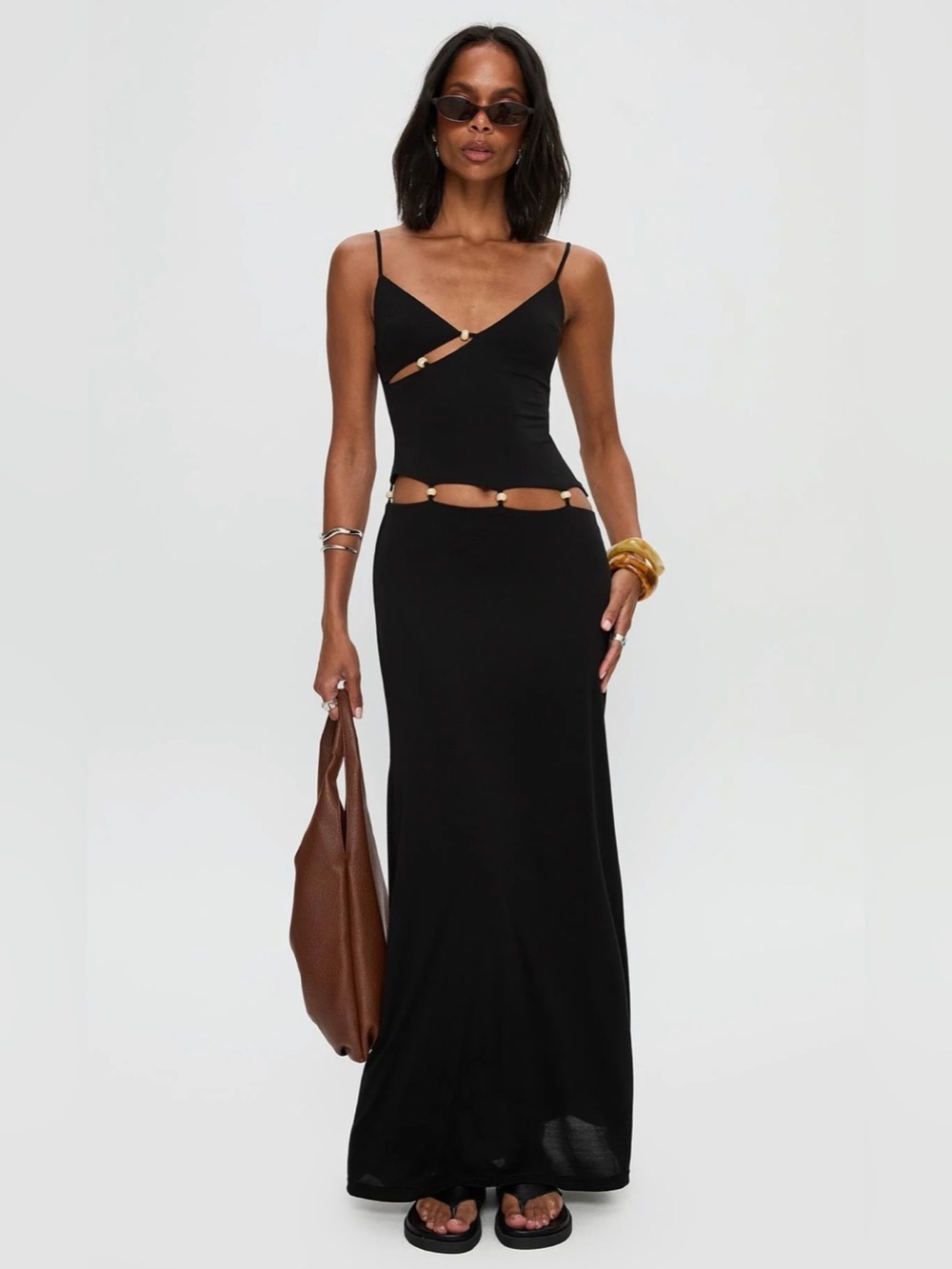 Princess Polly Black Cutout Maxi Dress with Gold Rings